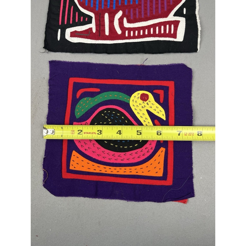 2 VTG Kuna Mola Hand Sewn Art Textile Fabric Folk Fabric Birds Duck Quilt Block - Picture 3 of 11